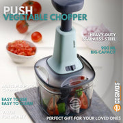 E-COSMOS Food Chopper Manual Hand Press Push Chopper with 4 Blades for Effortless Chopping Vegetables & Fruits (
