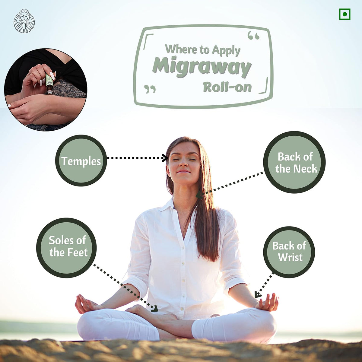 The Old Natural Migraway Roll On | Essential Oil Blend for Head Comfort, Relaxation & Stress Relief | Lavender, Rosemary, Chamomile, Brahmi & Lemongrass Oils | Travel Friendly Aromatherapy Roll On | 10ml