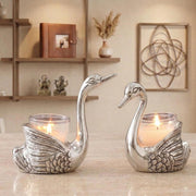 KridayKraft Aluminium Pair of Swans for Good Luck and Love | Candle Holder for Home Decor Tabletop | Showpiece for Gifting Anniversary Valentine's Day (Votive Candle Holders)