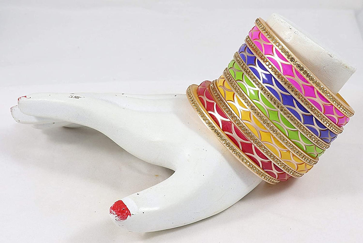 NMII Acrylic (Plastic) with Zircon Gemstone Studded worked Glossy Finished Bangle Set For Women and Girls