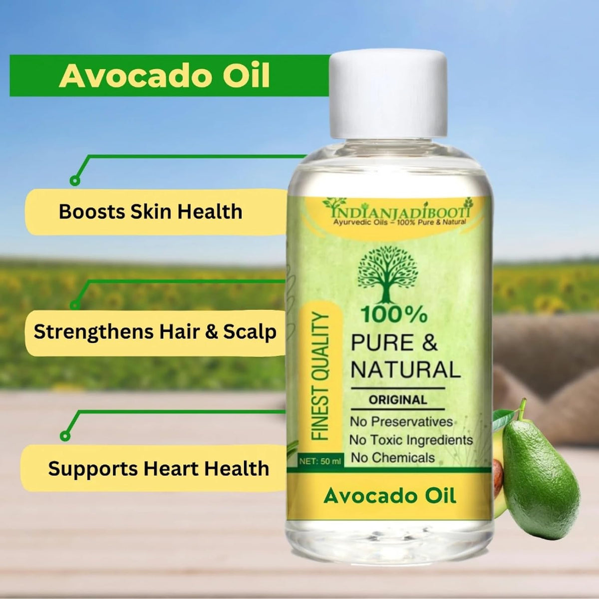 IndianJadiBooti Avocado Cold Pressed Carrier Oil | (100ml)
