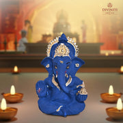 DIVINITI Gold Plated Ganesh Idol for Office Desk Puja Room Figurine Small Ganesha Murti Ganpati Idol for Home Decor Puja Lord Ganesh Statue Gift 3.5 Inches (8.89 x 5.08 cm) (Blue), Resin, Religious