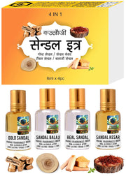 Parag fragrances Unisex Natural, Pure & Long Lasting Liquid Sandalwood Scented Attar Gift Set (Sandal 4 In 1),6 Ml