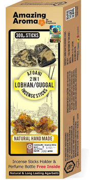 Parag Fragrances 2 in 1 Lobhan & Guggal Incense Sticks / 300gm Agarbatti with 2pc Perfumes and 1pc Incense Holder/Natural Fragrance & No Charcoal