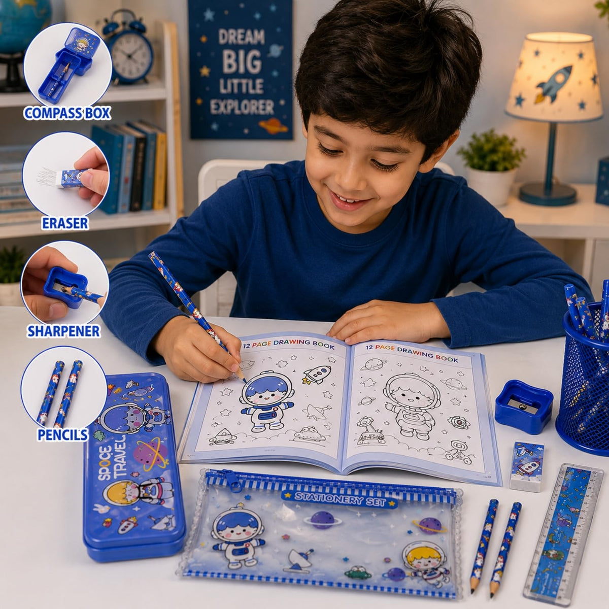 Toy Imagine Kids Stationery Kit for Birthday Return Gift | Pencils, Eraser, Scale & Sharpener | Ideal for School, Party Distribution, Kanjak, Festivals & Classroom Gifts (Pack of 8)