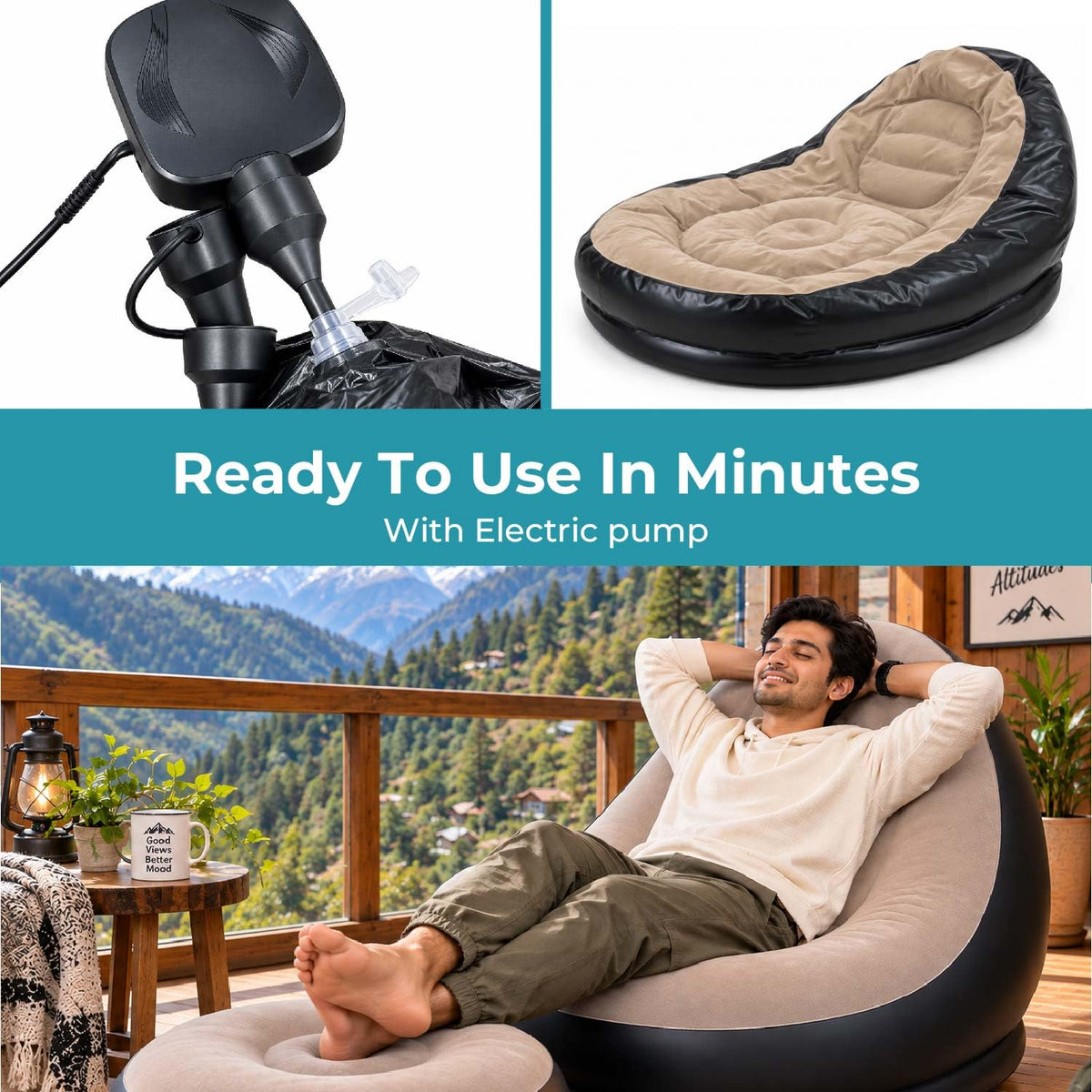 Toy Imagine Inflatable Lounge Chair with Air Pump & Matching Footrest