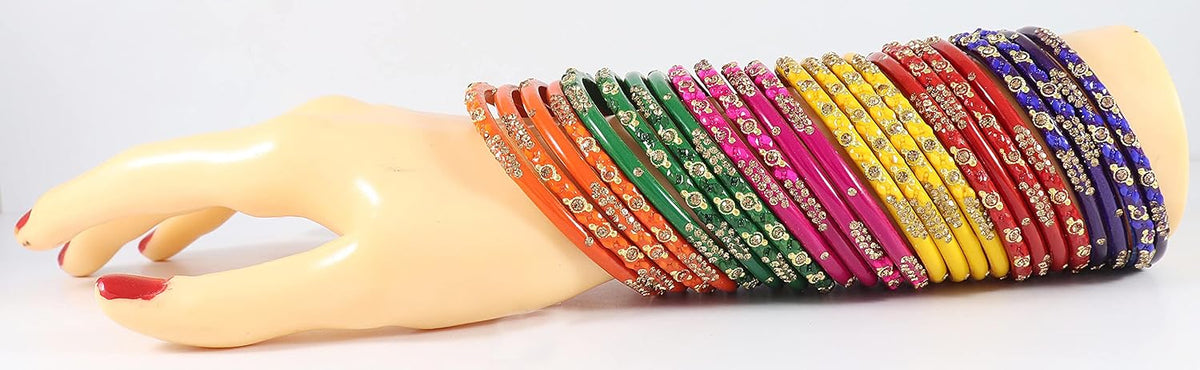 NMII Non-Precious Metal Base Metal with Zircon Gemstone Or Beads Studded worked Glossy Finished Kada Set For Women and Girls