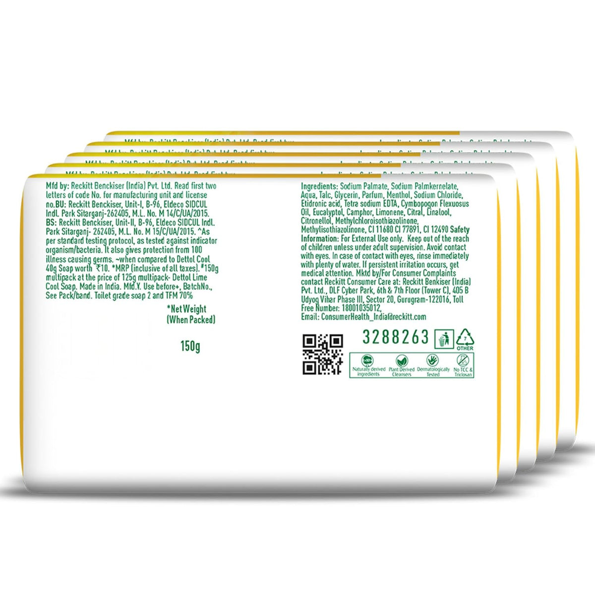 Dettol Lime Fresh (Lime Cool) Bathing Soap Bar with 12hr Freshness (600gm) |Long Lasting Freshness, 150gm Pack of 4