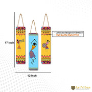 Artvibes African Warli Art Wooden Decoration Item for Living Room | Modern Decoration Items | Handcrafted | Living Room | Cafe | Aesthetic Wooden Decor | Ideal Gifts (WH_8108N), Set of 3