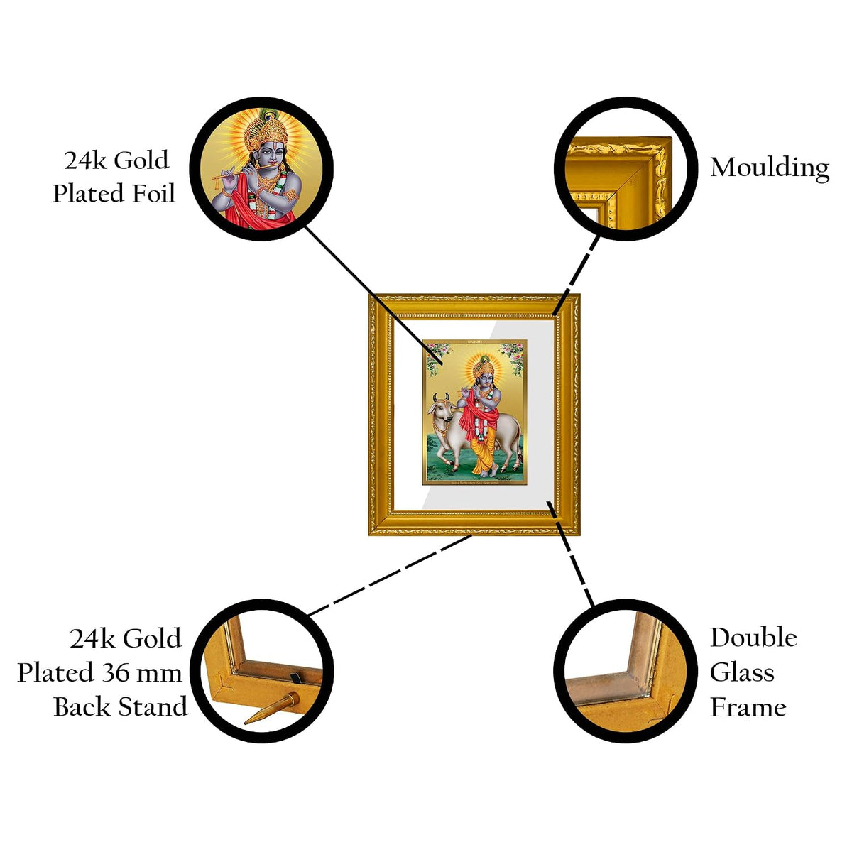 Diviniti Krishna Gold Plated Wall Photo Frame, Table Décor| DG Frame 101 Size 1 and 24K Gold Plated Foil| Religious Photo Frame Idol For Pooja, Gifts Items (13.5 CM X 15.5 CM)