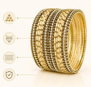 NMII Non-Precious Metal with Base Metal and Zircon Gemstone Studded Ball Chain Linked Glossy Finished Silk thread Bangle set for Women and Girls