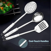 Parage 3 Pieces Stainless Steel Kitchen Tools for Home & Kitchen, Cooking & Serving, Slotted Turner/Spatula (Palta), Skimmer/Jhara/Poni, Ladle(Karchhi), Dual Tone Handle Kitchen Gadgets, Silver