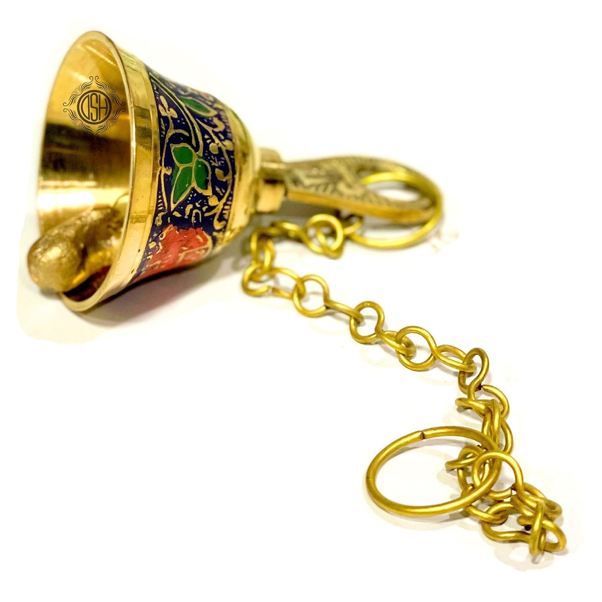 DSH Pure Brass Hanging Bell with Chain for Temple Mandir Door Home Decorative Ringing Bell (Bule, 1)