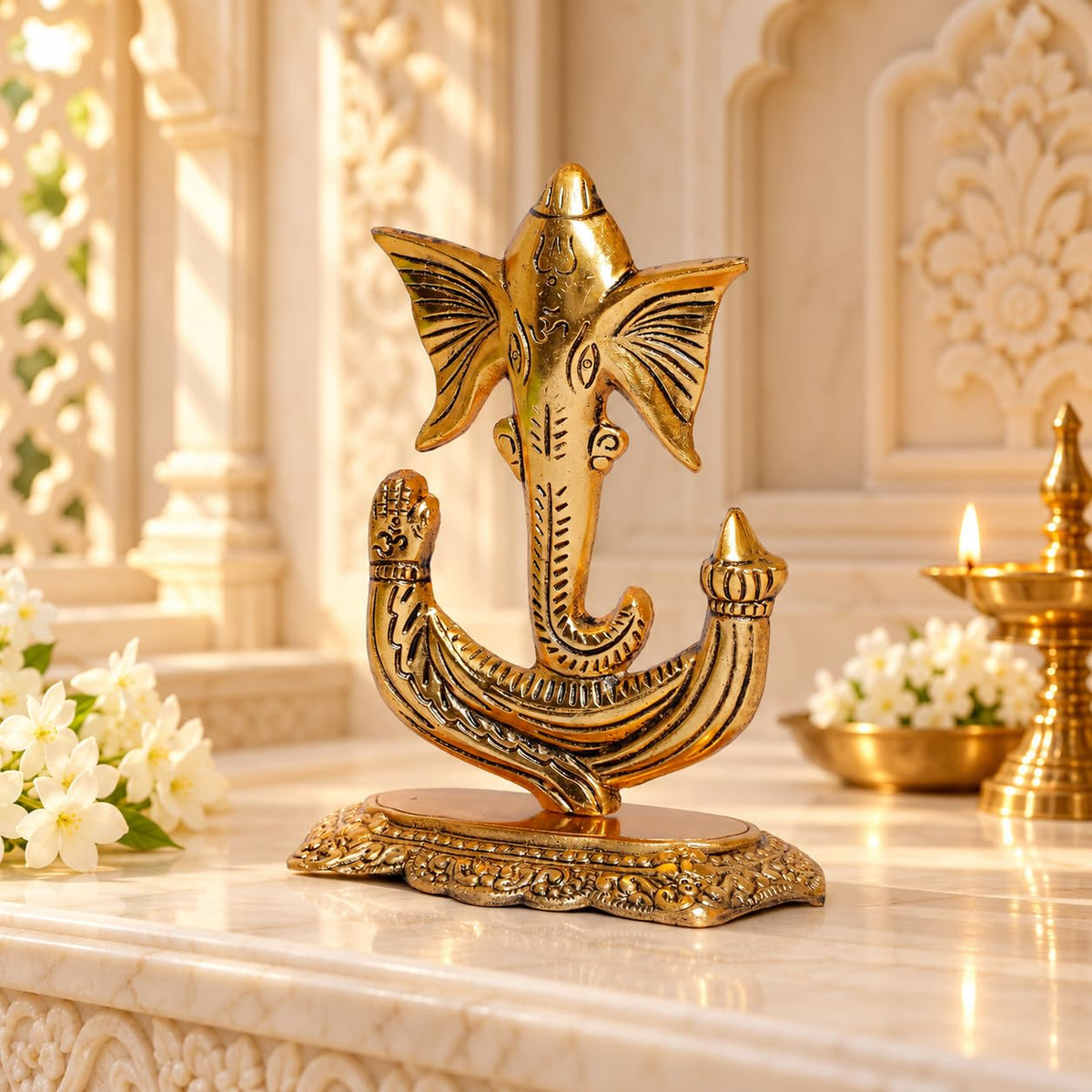 KridayKraft Ganesha Idol, Gold Colour Ganpati Murti for Home Mandir, Pooja Room and Office Décor, Diwali and Housewarming Gift.