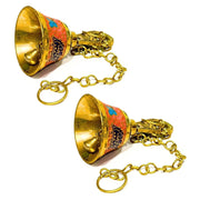 DSH Pure Brass Hanging Bell with Chain for Temple Mandir Door Home Decorative Ringing Bell (Orange, 2)