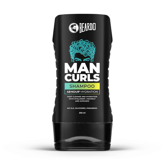 Beardo Man Curls Shampoo for Frizzy, Dry, Wavy & Curly Hair | Moisturizing Gentle Cleanser | Infused with Hyaluron, Avocado & Coconut | Sulphate, Silicone & Parabens Free | 200ml