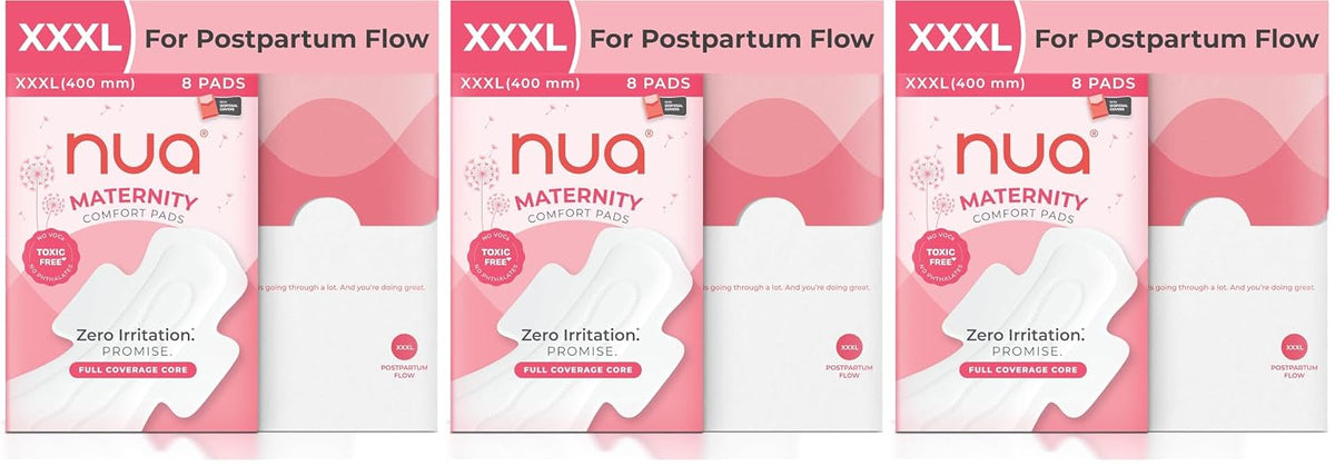 Nua Ultra-Safe Maternity Pads 400 Mm Xxxl|Postpartum Bleeding And Clots|Rapid Absorbent Core|Edge-To-Edge Protection|Elevated Central Core|60% Larger Absorbent Core,3 Count
