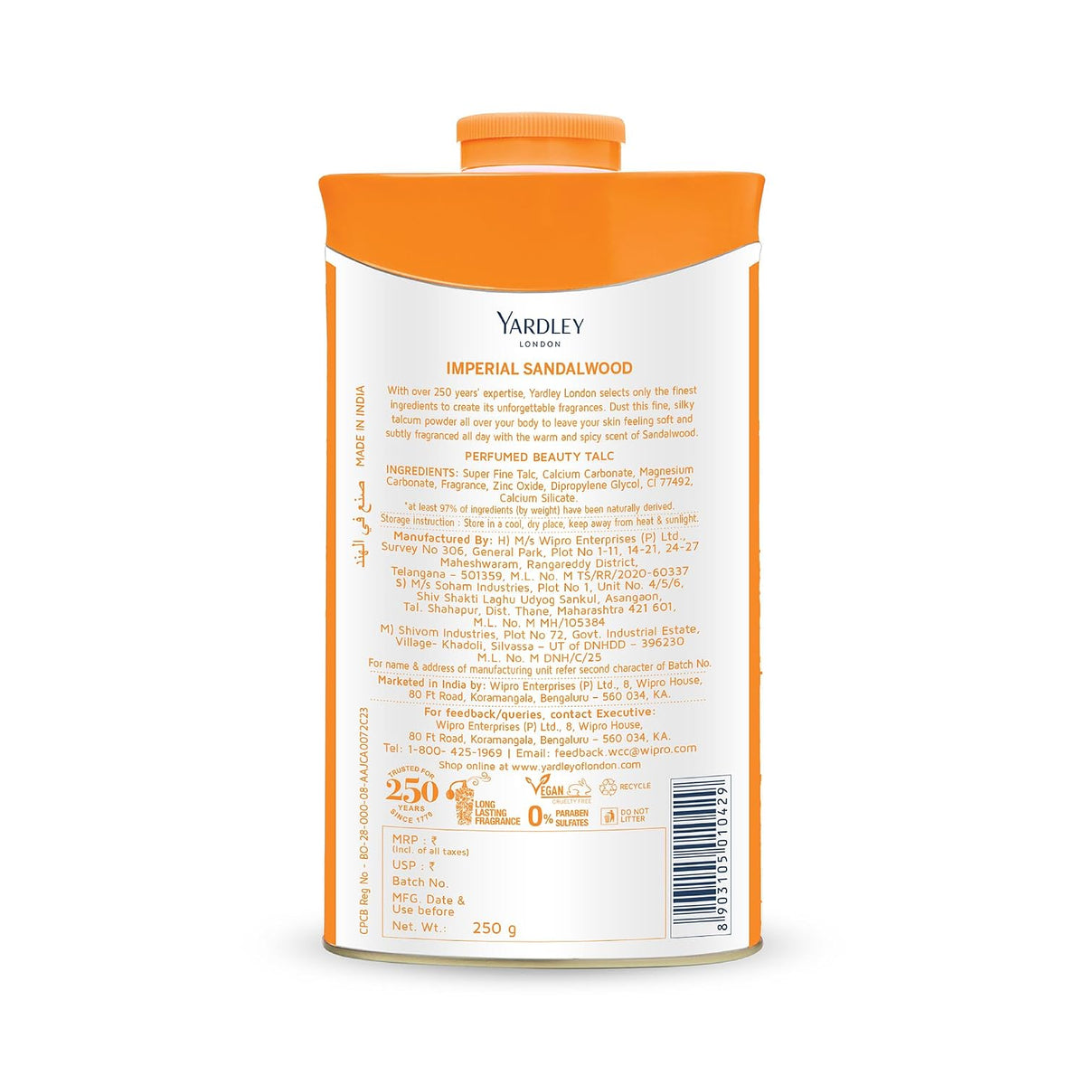 Yardley London Imperial Sandalwood Perfumed Beauty Talc, For Fragrant Glow |250g