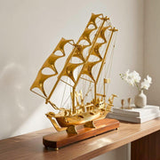 DSH Pure Brass Ship with Wooden Base Showpiece Item Perfect for Home Decoration and Gifting. (10 Inch)