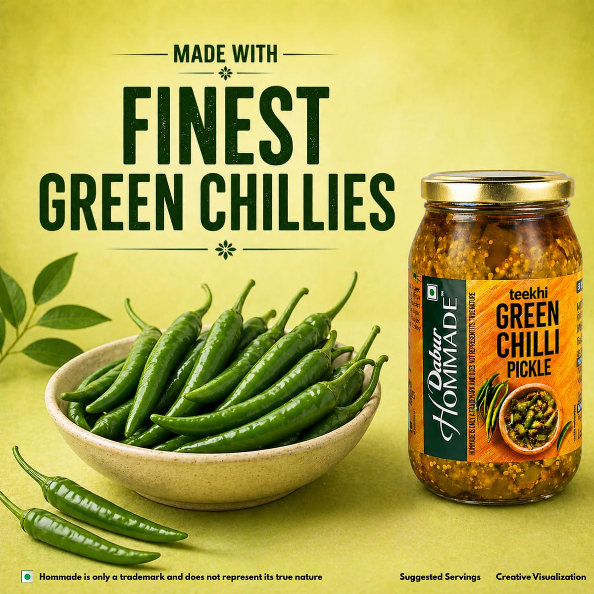Dabur Hommade Green Chilli Pickle , 400 Gm