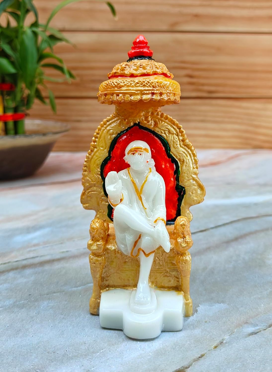 SHINDE EXPORTS shirdi saibaba Marble Idol Statue murti Home Murty for car (White, 14.5cm)