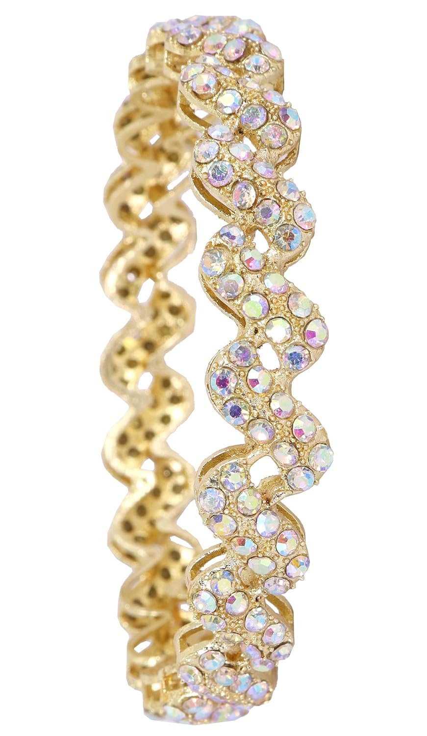 NMII Trendy Stylish Alloy Metal with American Diamond Studded Bangles Set For Women & Girls | Zig Zag Design Kada Set | Women's Bangles Bracelet | Trendy Bangles Party, Wedding- Set of 2