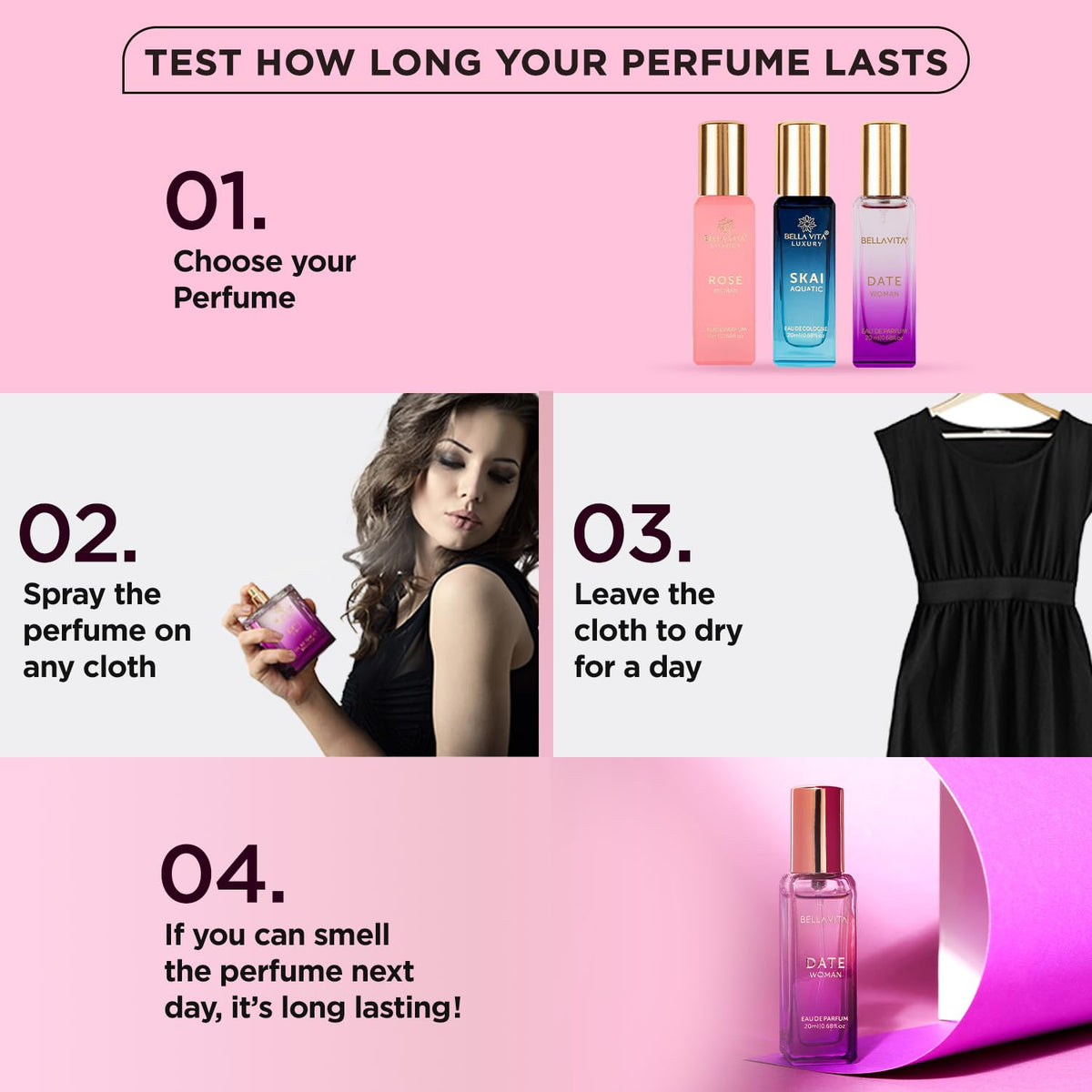 Bella Vita Luxury Date Woman Eau De Parfum Perfume with Pink Pepper, Jasmine & Vanilla|Premium, Long Lasting Floral & Fruity Fragrance for Women, 20ML