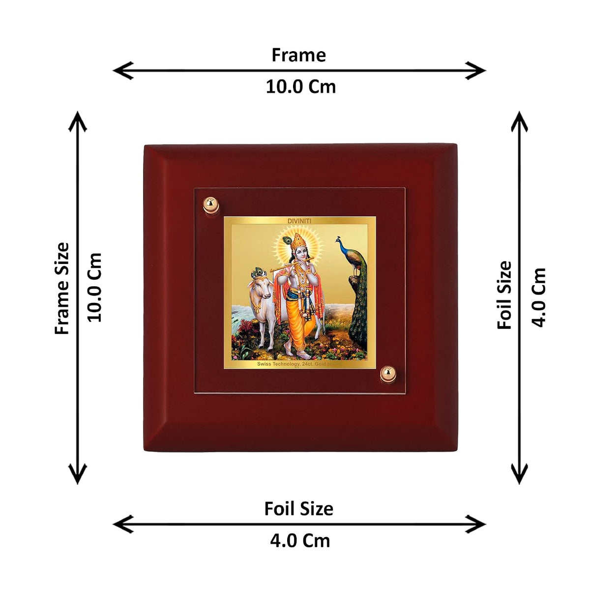 DIVINITI Lord Krishna 24K Gold Plated MDF Photo Frame|Premium Religious Table Top Frame for Home, Office & Prayer Room|Luxury Spiritual Gift Item for Housewarming, Festive Gifting|10 x 10 CM