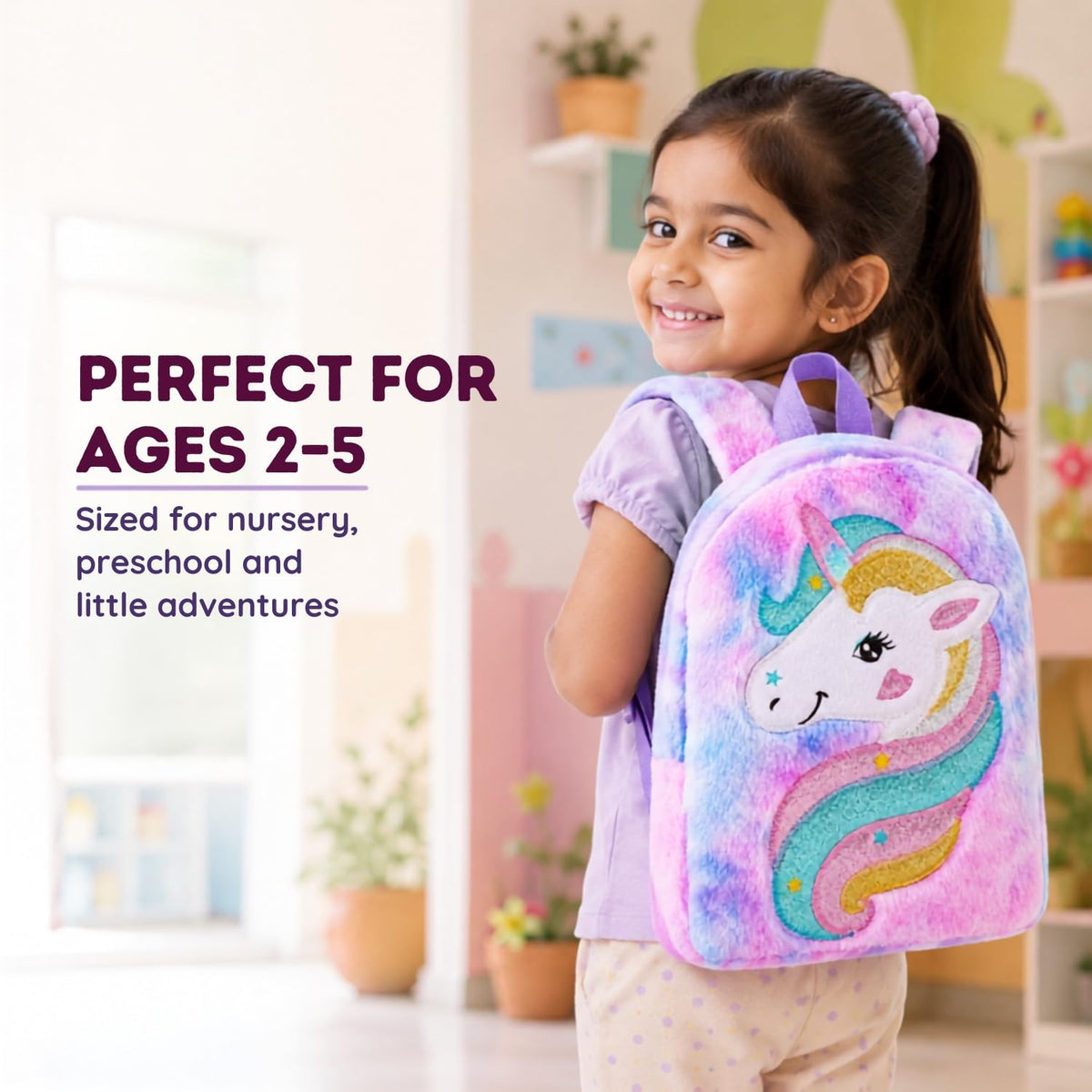 Toy Imagine Kids Soft Plush Unicorn Backpack for Girls 2-5 Years