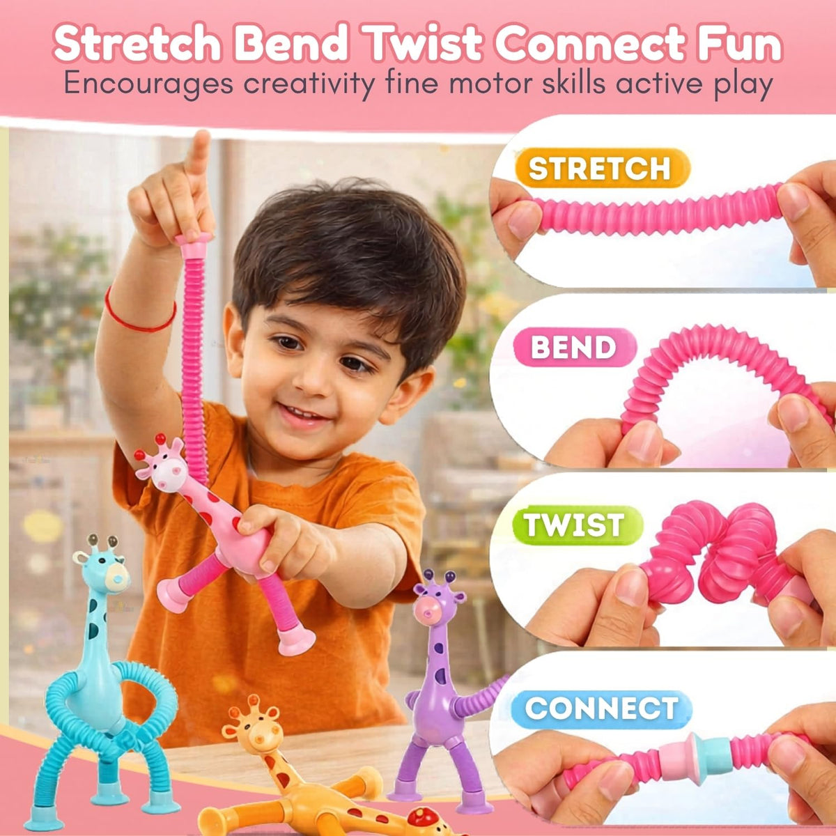 Toy Imagine Pack of 12 Telescopic Suction Toys Giraffe for Kids Birthday Return Gift Set Bulk Gifting Party Favor Toys for Kids Boys Girls