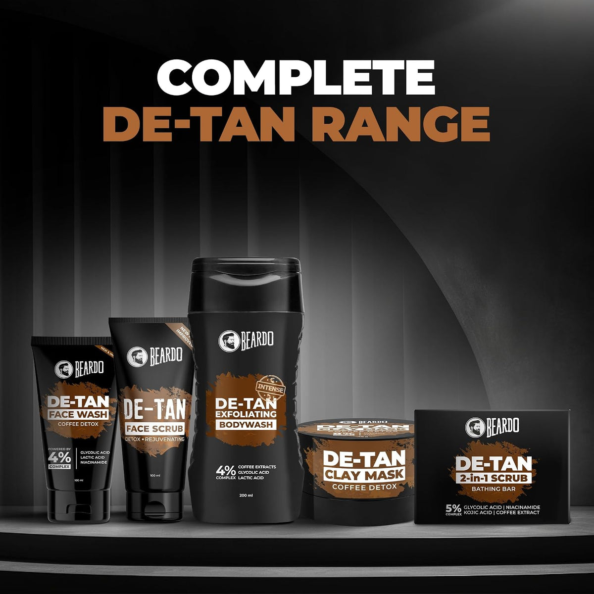 Beardo De-Tan 2-in-1 Scrub Bathing Bar for Men,75g | Dual Action Cleansing & Exfoliation | Niacinamide, Kojic Acid, Glycolic Acid & Coffee Extracts | Helps Remove Tan, Dirt & Dead Skin