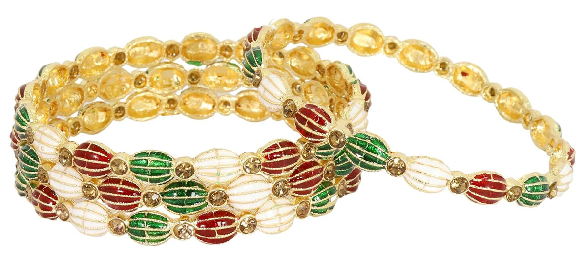 NMII Traditional Gold Plated Metal Bangles Set For Women & Girls with Zircon Stone | Fancy Rajwadi Kada Bangles | Women's Bangles For Wedding, Party, Festive, Occasion Wear- Set of 4 Bangle
