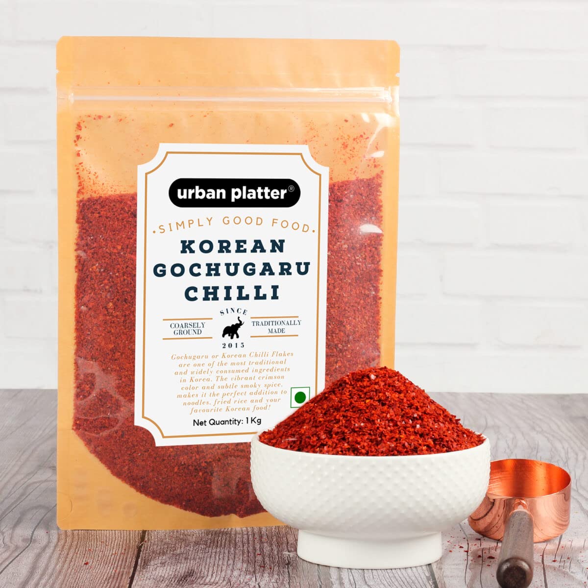 Urban Platter Korean Gochugaru Hot Pepper Powder 1Kg [Coarse Ground Korean Dried Chilli Peppers | Smoky & Spicy| Use for Kimchi and Other Korean Dishes]