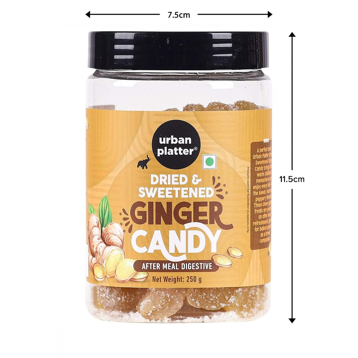 Urban Platter Dried Ginger Candy, 250g (Digestive | Travel-friendly | Helps prevent Nausea)