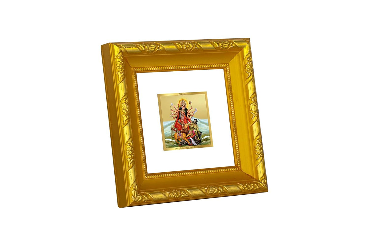 DIVINITI Goddess Durga Gold Plated Wall Photo Frame, Table Décor| DG Frame 103 Size 1A and 24K Gold Plated Foil| Religious Photo Frame Idol For Pooja, Gifts Items (10.8 CM X 10.8 CM)