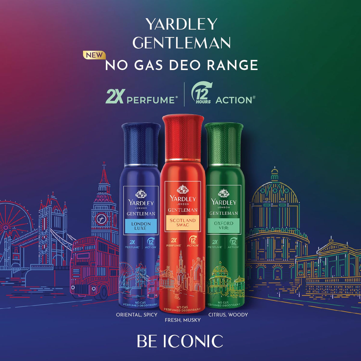 Yardley Gentleman Oxford Vibe No Gas Perfumed Deodorant| No Gas deo for Men| 2X Perfume | 12 Hours Action | 120ml