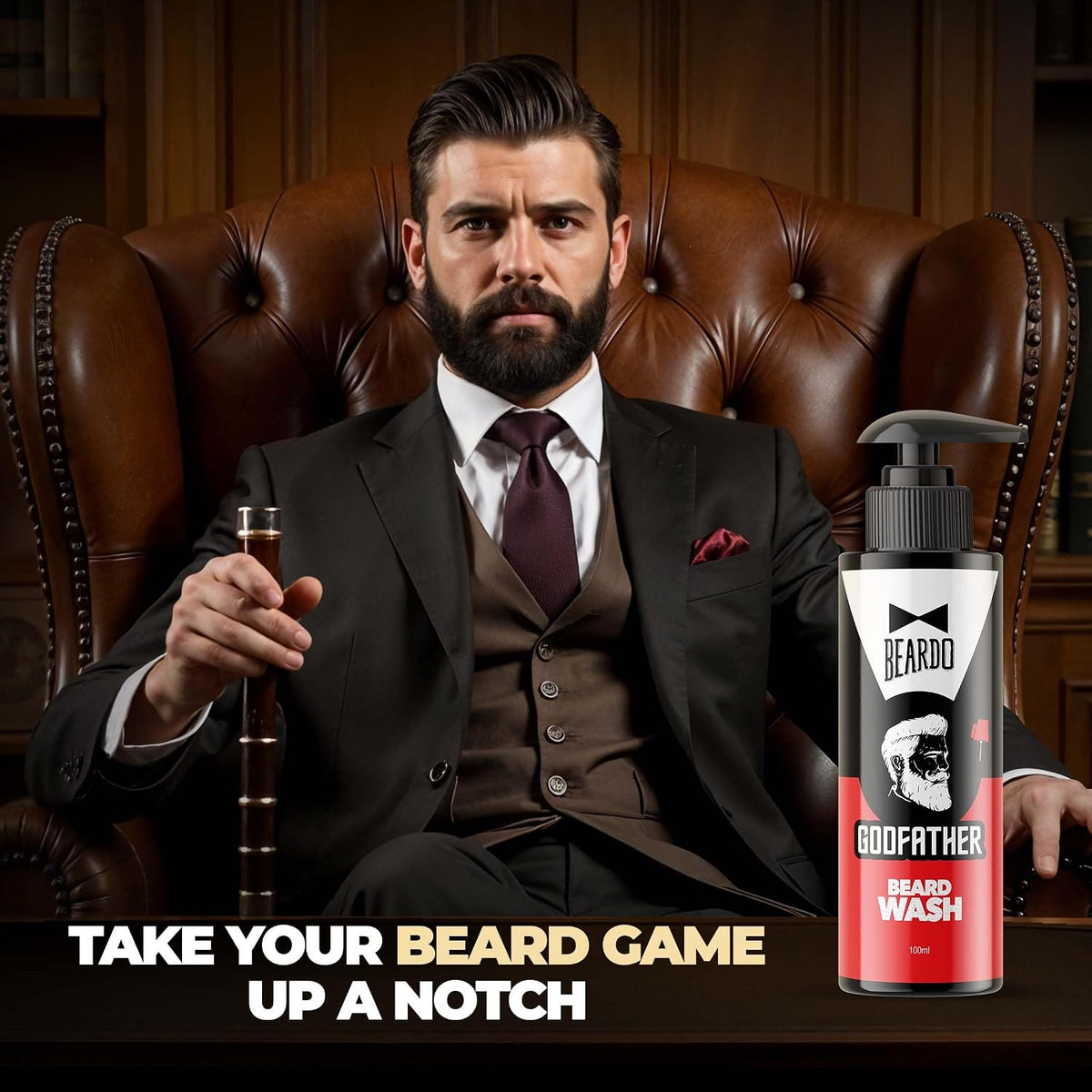 Beardo Godfather Beard Wash for men, 100ml | Aromatic, Woody Scent | Purifying & Hydrating Beard and Skin Cleaner with Avocado Oil, Argan Oil | Beard Shampoo for Clean & Healthy Beard
