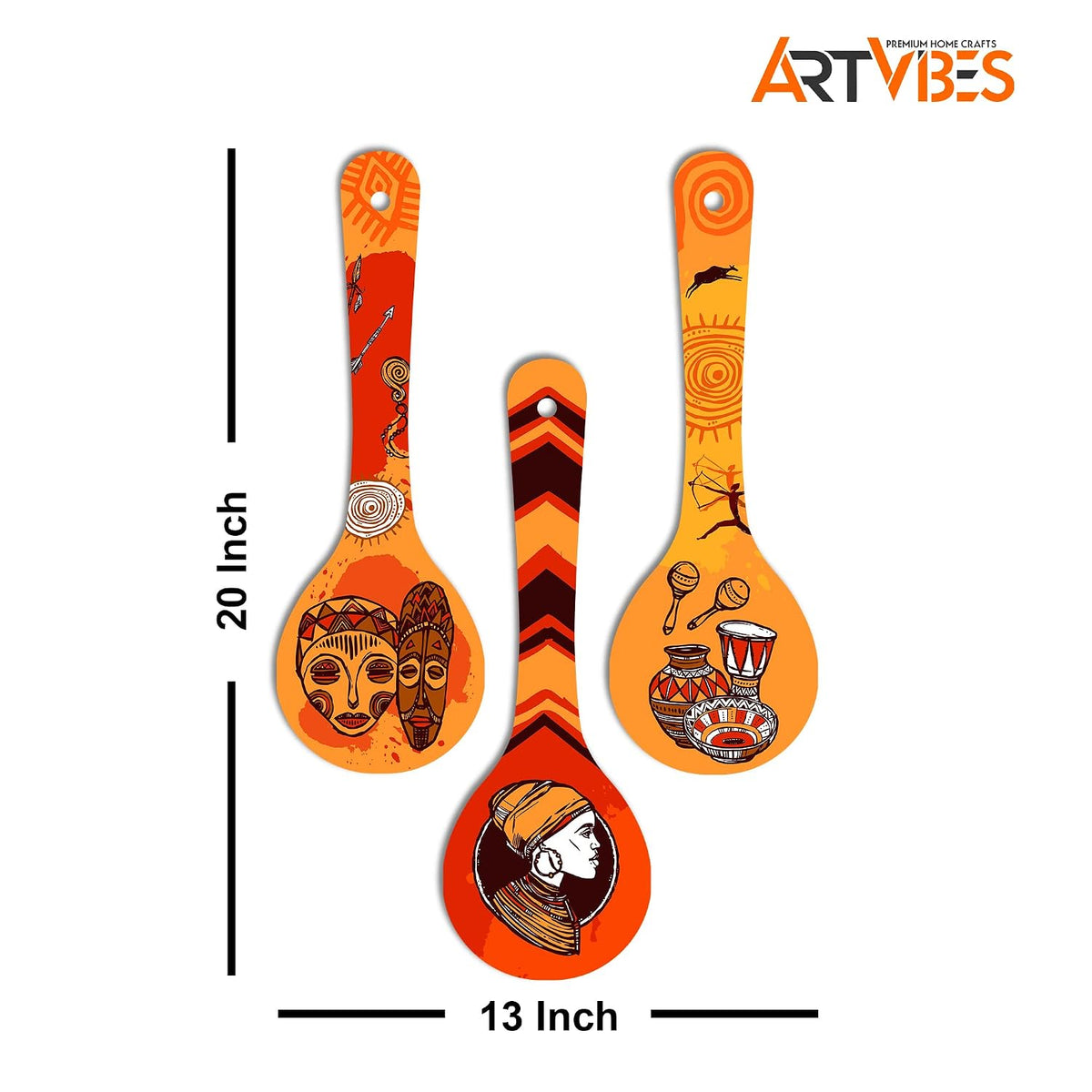 Artvibes Ancient Egyptian Tribal Art Decorative Wall Art MDF Wooden Wall Hanger for Living Room | Printed Wall Decoration | Graphic Artwork | Wall Poster | Scenery | Unique Gift (WH_5008N), Set of 3
