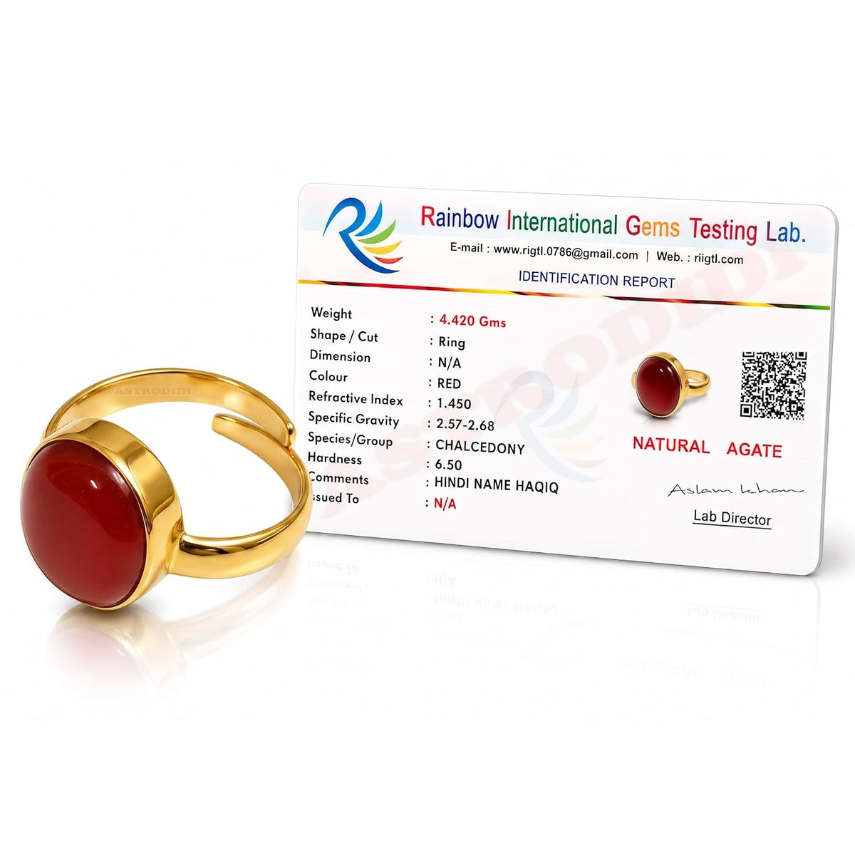 ASTRODIDI Natural Red Sulemani Agate Hakik Stone Ring with Lab Certificate for Men and Women 7-8 Ratti Adjustable Panchdhatu Laal Akik Aqeeq Haqiq Ring