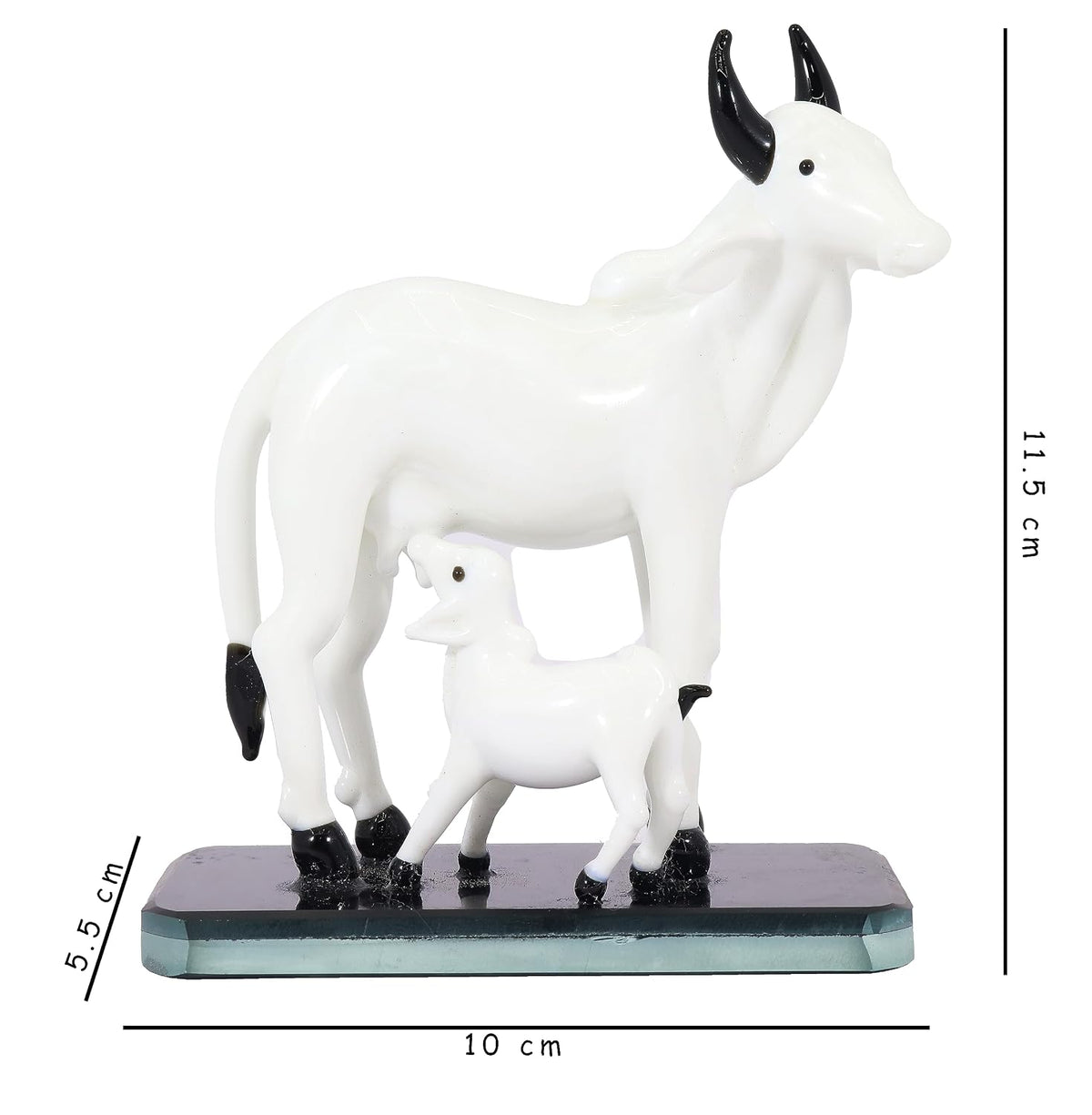 NMII Home & Office Decor Glass Cow with Calf Idols, Figurines, Statue, Cow Showpieces for Decoration | Décorative Items for Living & Bedroom | Gift Items | Cow Miniatures Sculptures | Glass Cow Idols