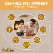 Toy Imagine 54 Pcs Wooden Tumbling Tower Game – Indoor Stacking Puzzle Blocks for Kids, Adults & Families – Fun Balancing Toy for Boys & Girls of All Ages – Party Game & Brain Teaser