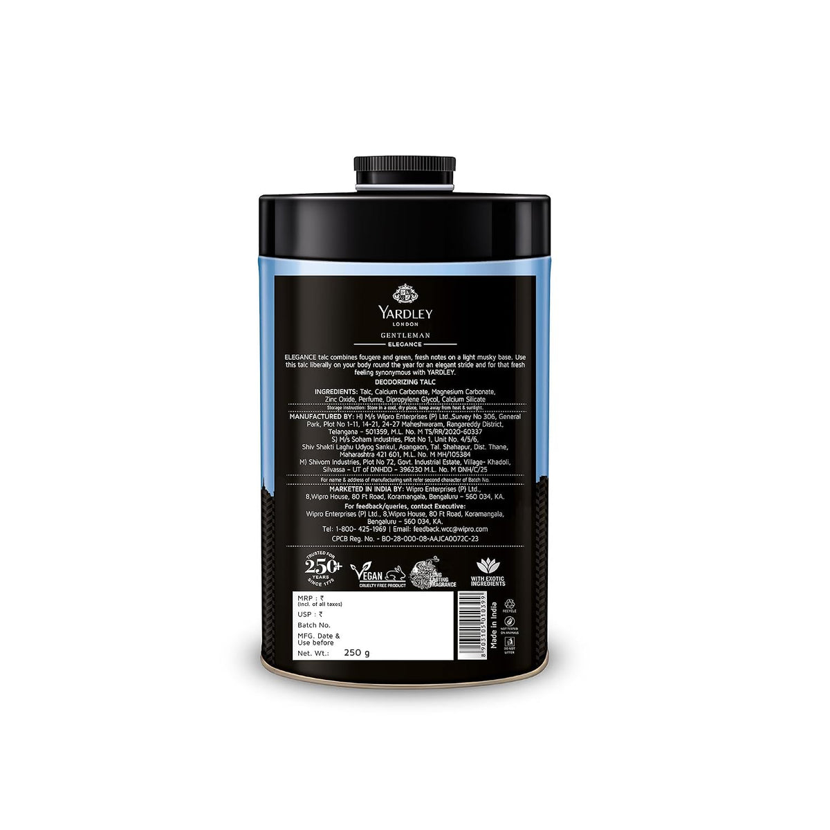 Yardley London Elegance Deodorizing Talc| Fougere Aromatic Woody Fragrance| Masculine Fragrance| Body Talc for Men| 250g
