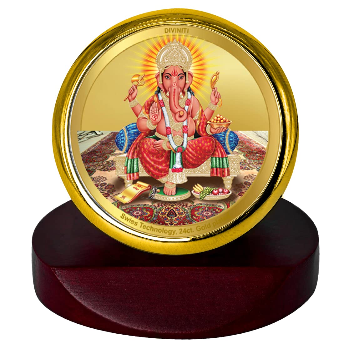 DIVINITI 24K Gold Plated Religious Car Dashboard Frame | Premium God Idol Frame for Car, Home Mandir & Office Table | Spiritual Gift, Decorative Showpiece | Ganpati