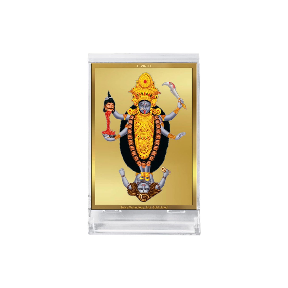 DIVINITI 24K Gold Plated Religious Car Dashboard Frame | Premium God Idol Frame for Car, Home Mandir & Office Table | Spiritual Gift, Decorative Showpiece | Maa Kali