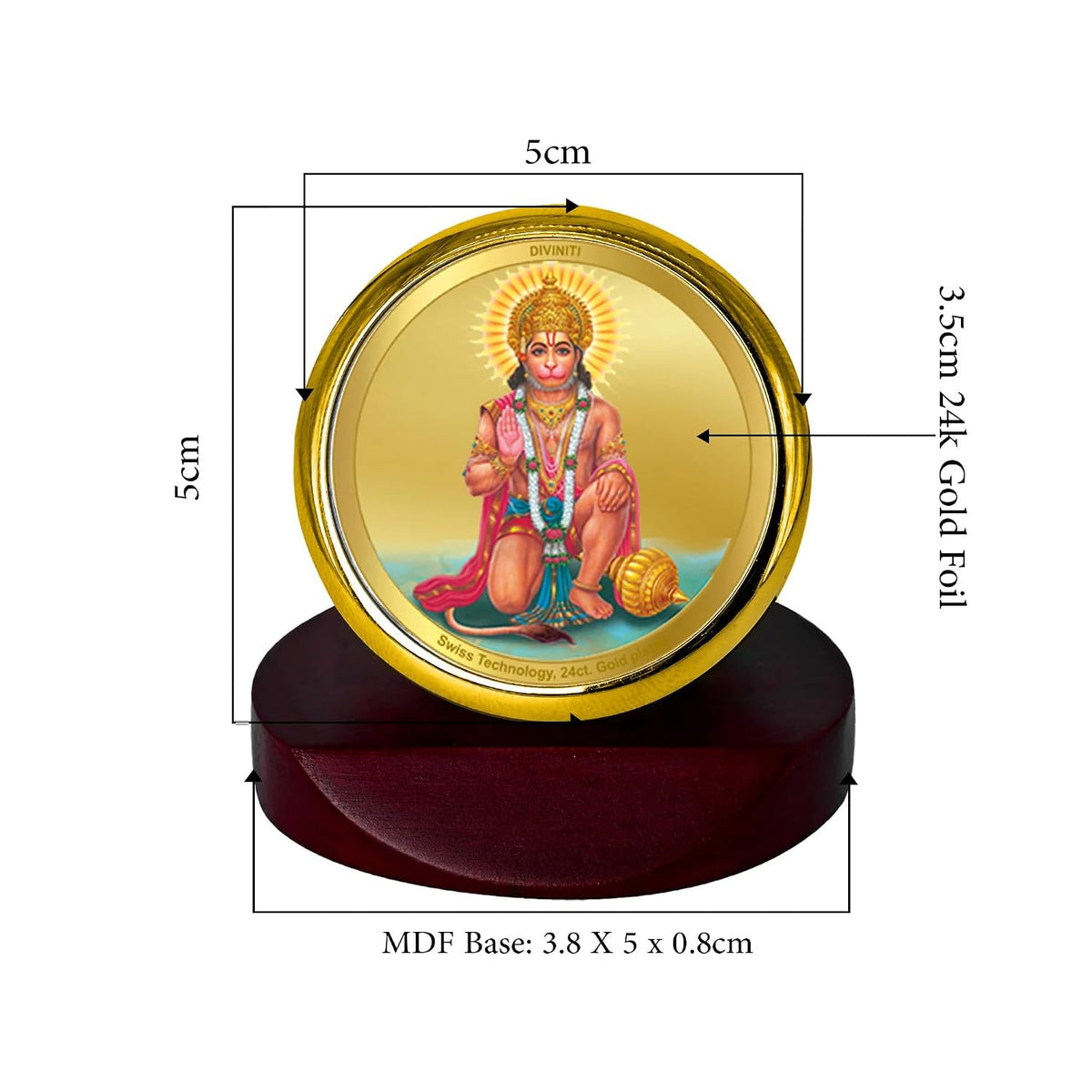 Diviniti Lord Hanuman Ji Ashirwad Photo Frame for Car Dashboard, Car Idol, Table Decor|MCF 1C Gold Frame with 24K Gold Plated Foil|Religious Frame For Pooja, Prayer and Gift (5.5X5.0 CM)