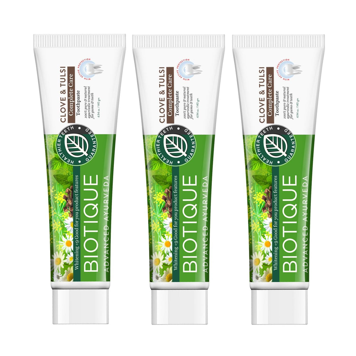 Biotique Clove & Tulsi Complete Care Toothpaste - 100% Pure & Natural Ayurvedic Treatment for Gums & Teeth - 140gm (Pack of 3)