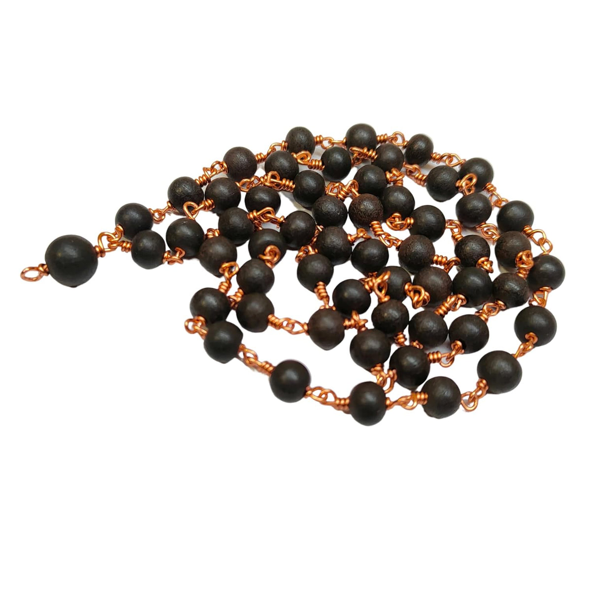 Aalayam Selveer Karungali Malai Copper Original 6mm, Natural Black Ebony Wood, 6mm Bead Size, 54 Beads, Black Color, 1 No