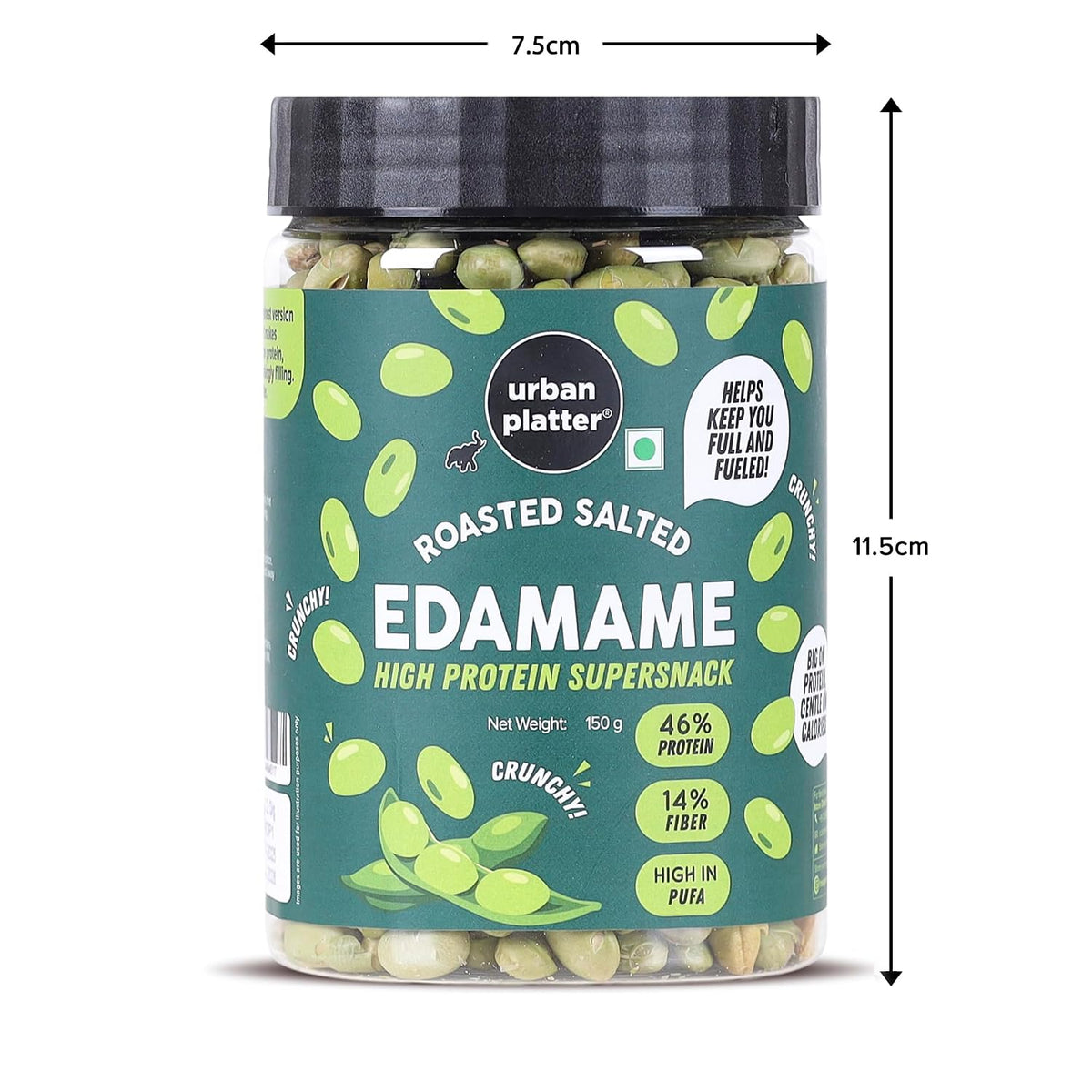 Urban Platter Roasted Salted Edamame, 150g, Pack of 3 (46% Protein, 17% Fiber, Lightly Salted Young Green Soybeans, Highest Plant Protein Supersnack)