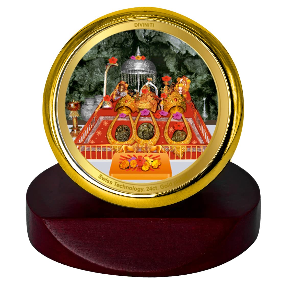 DIVINITI 24K Gold Plated Religious Car Dashboard Frame | Premium God Idol Frame for Car, Home Mandir & Office Table | Spiritual Gift, Decorative Showpiece | Mata Ka Darbar