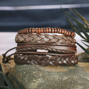 Shining Diva Fashion Brown Leather Stylish Bracelets for Men and Boys (Set of 4) (9891b)